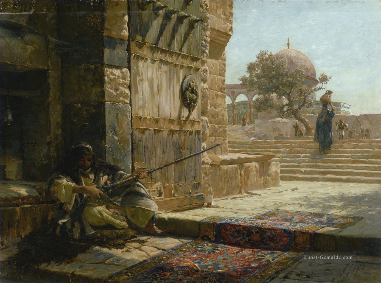SENTINEL AT THE ENTRANCE TO THE TEMPLE MOUNT JERUSALEM Bauernfeind Orientalist Jewish Ölgemälde